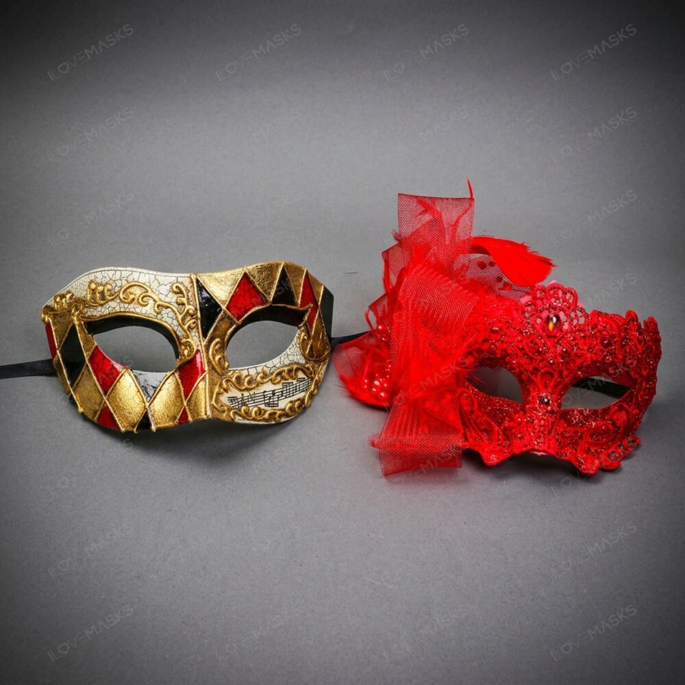 Venetian Harlequin Red Lace Masquerade Halloween Party mask